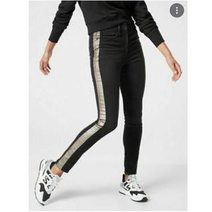 Athleta Sculptek Metallic Stripe Jeans Black High Waisted Size 10